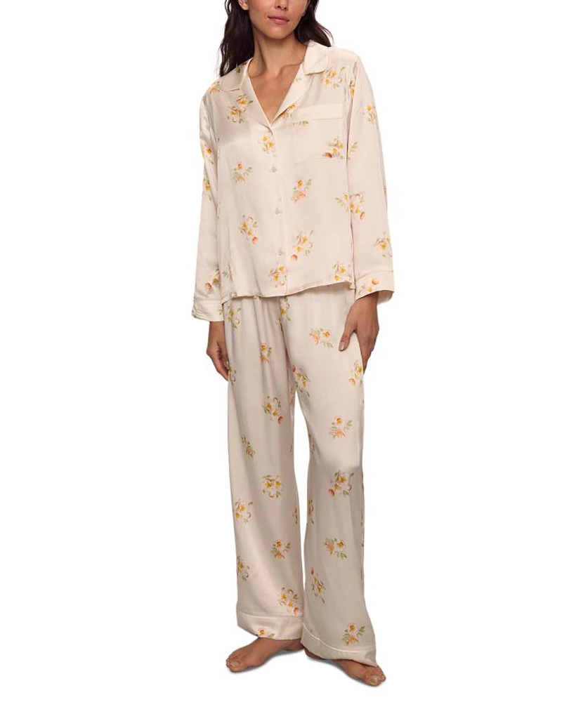 Inez Printed Washable Silk Long Pajama Set