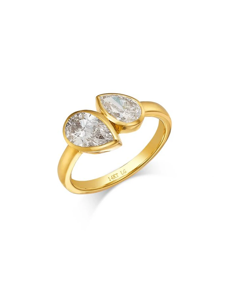 Pear Duo Bezel Set Lab Grown Diamond Ring in 14K Yellow Gold, 1.75 tcw