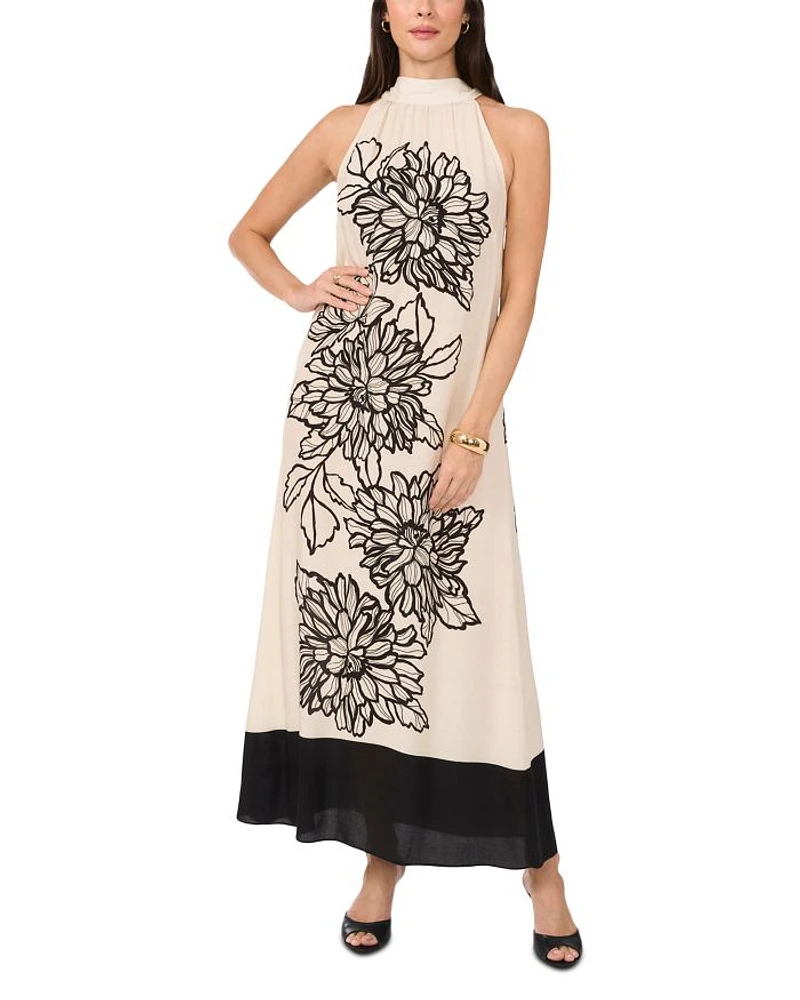 High Neck Floral Print Dress