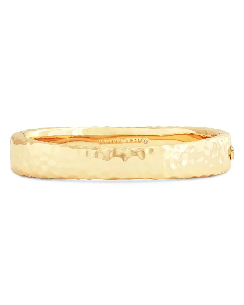 Farrier 18K Yellow Gold Plated or Sterling Silver Wide Hinged Bangle Bracelet