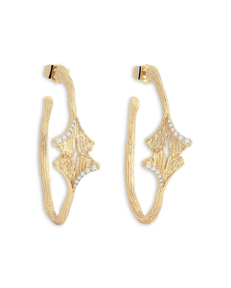 Pavé Ginkgo Leaves Hoop Earrings
