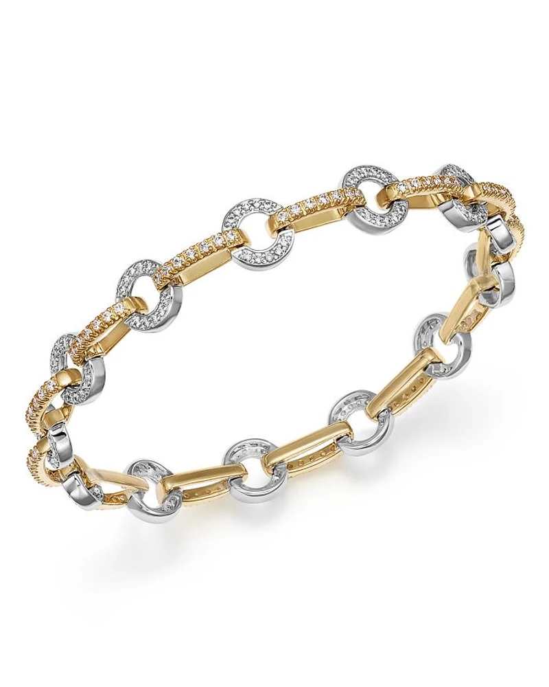 Diamond Circle Link Bracelet in 14K Yellow and White Gold, 1.35 tcw - Exclusive