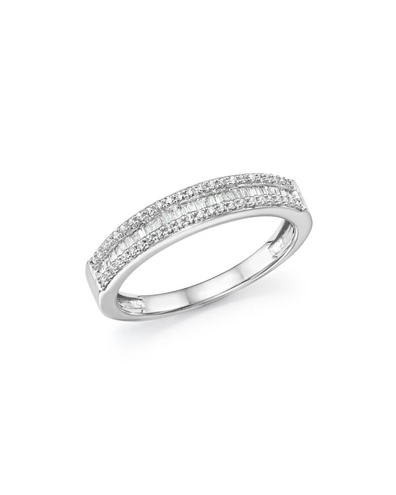Diamond Round & Baguette Band in 14K White Gold, 0.25 tcw