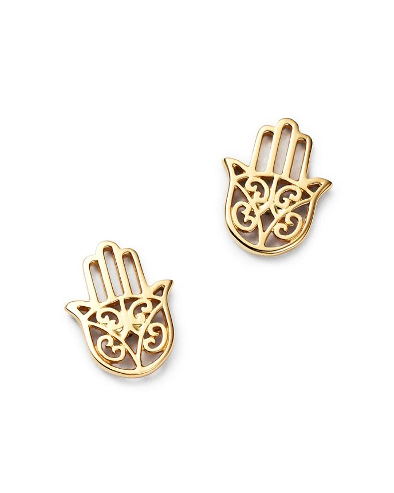 Hamsa Hand Stud Earrings in 14K Yellow Gold - Exclusive