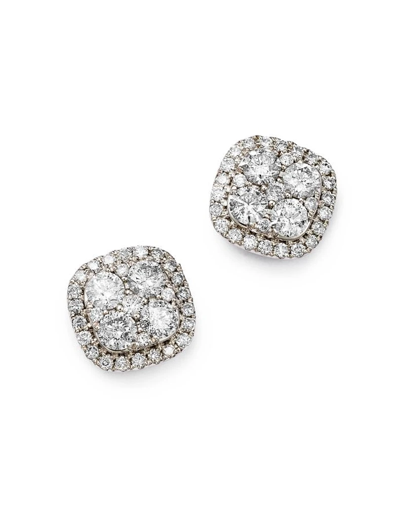 Diamond Cluster Stud Earrings in 14K White Gold, 0.50 tcw - 2.0 tcw