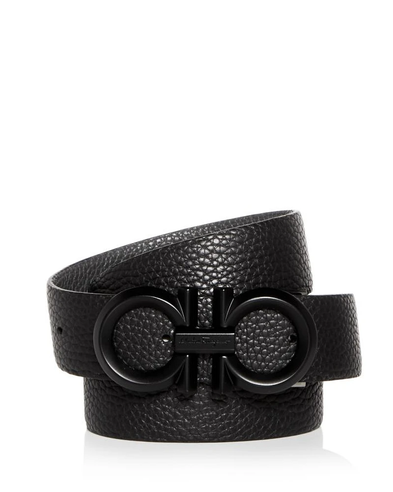 Men's Double Gancini Black Buckle Reversible Leather Belt