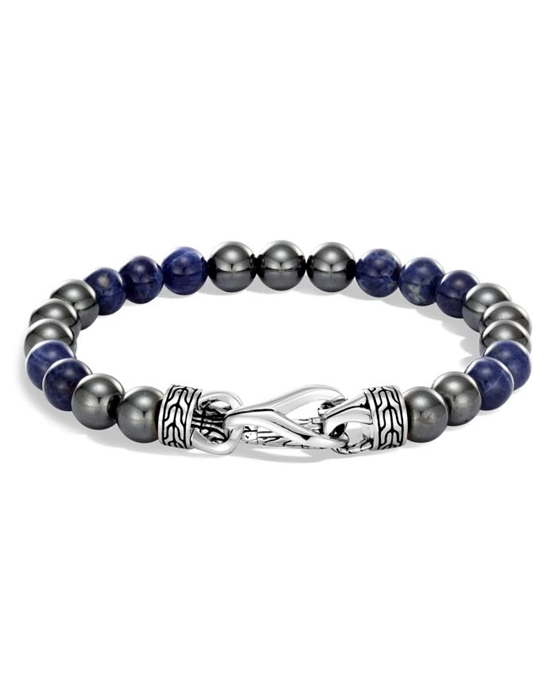 Sterling Silver Classic Chain Sodalite & Hematite Beaded Bracelet