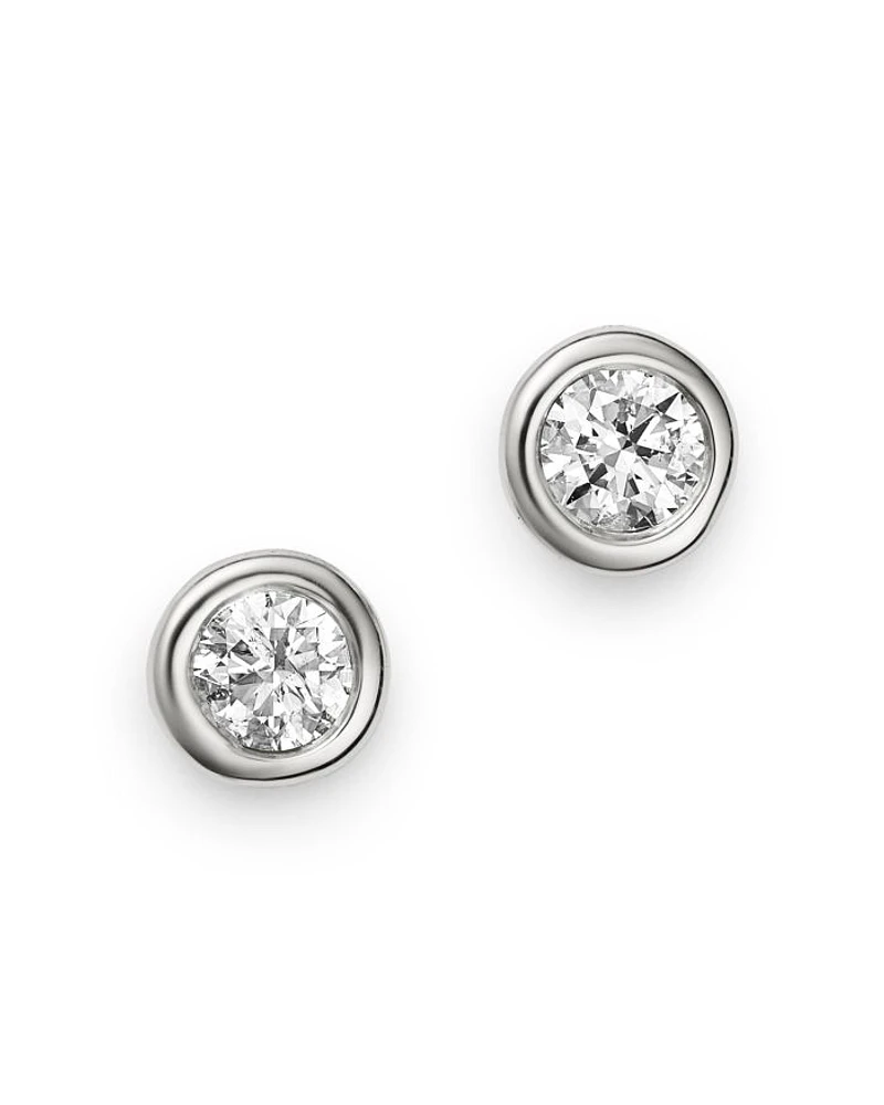 Diamond Bezel Set Stud Earrings 14K White Gold, 0.20-1.0 tcw