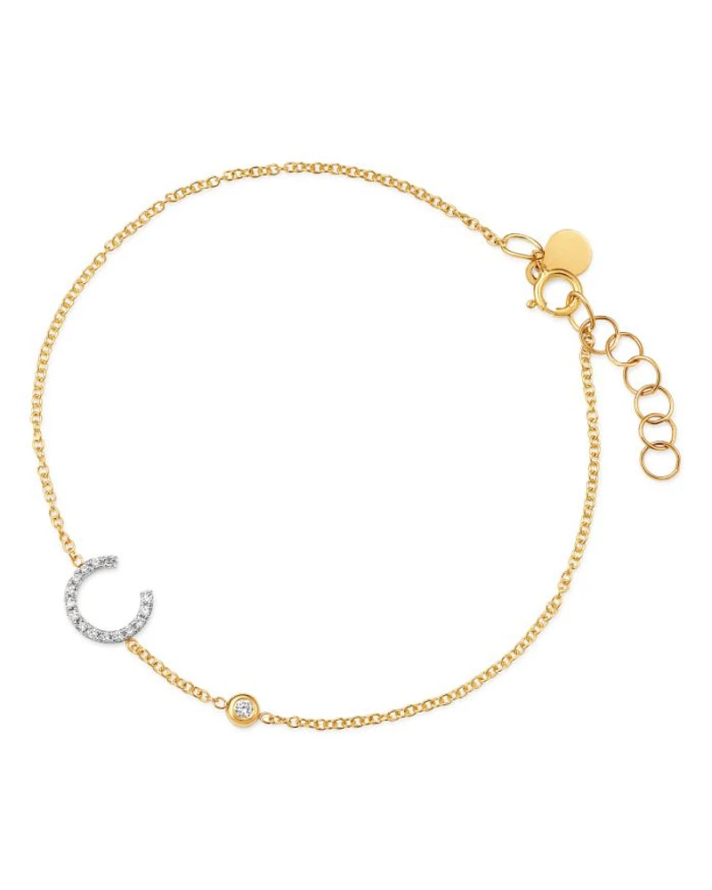 14K Yellow Gold Diamond Initial & Bezel Bracelet