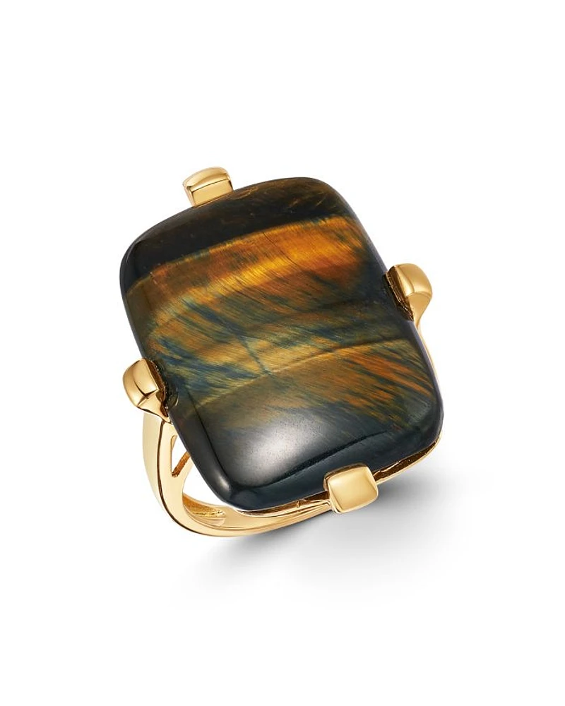 Blue Tiger Eye Statement Ring in 14K Yellow Gold