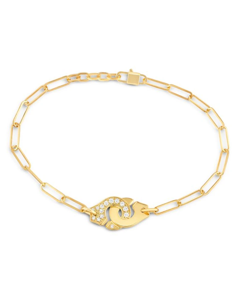 18K Yellow Gold Menottes Diamond Interlocking Link Bracelet - Exclusive