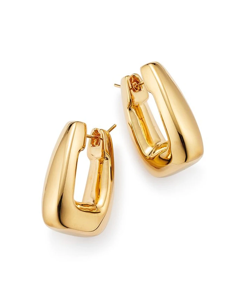 14K Yellow Gold Rectangle Puff Hoop Earrings - Exclusive