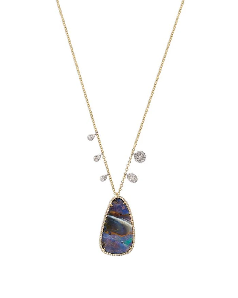 14K Yellow Gold Opal & Diamond Pendant Necklace, 18"