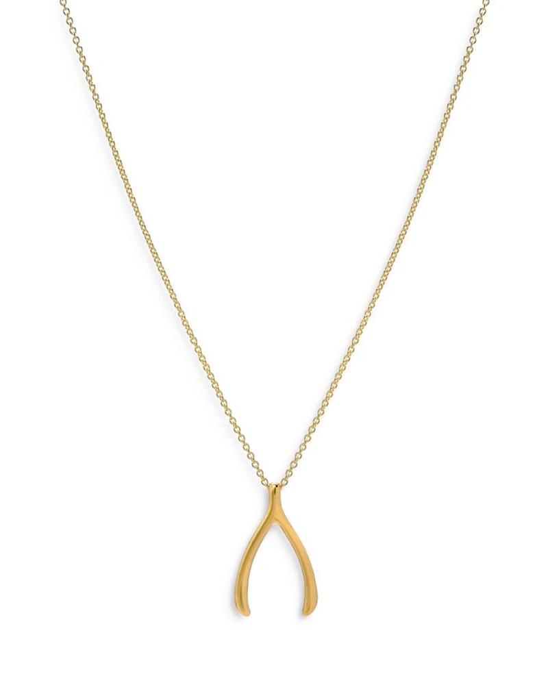 14K Yellow Gold Wishbone Pendant Necklace