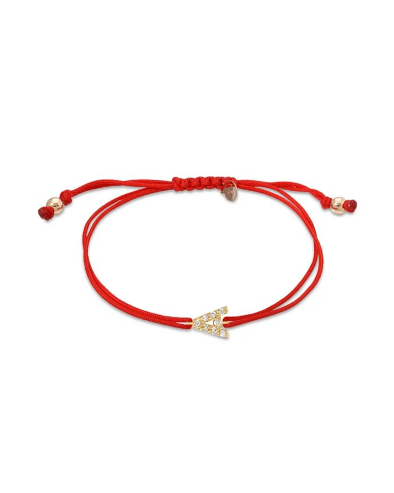 14K Yellow Gold Fortune Diamond Initial Red Cord Bolo Bracelet