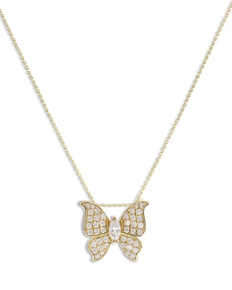 Diamond Butterfly Pendant Necklace in 14K Yellow Gold, 0.30 tcw