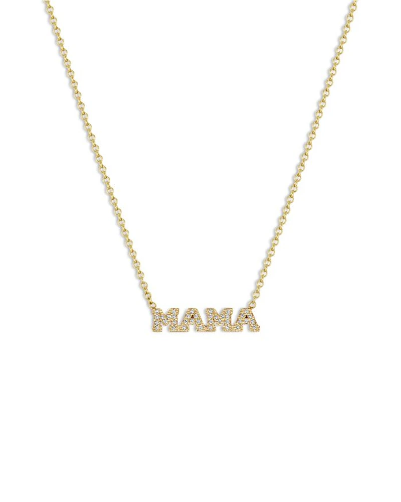 14K Yellow Gold Itty Bitty Diamond Mama Pendant Necklace, 14-16"