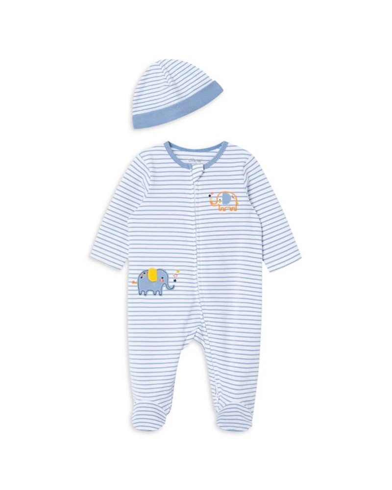 Boys' Cotton Striped Elephant Footie & Hat Set - Baby