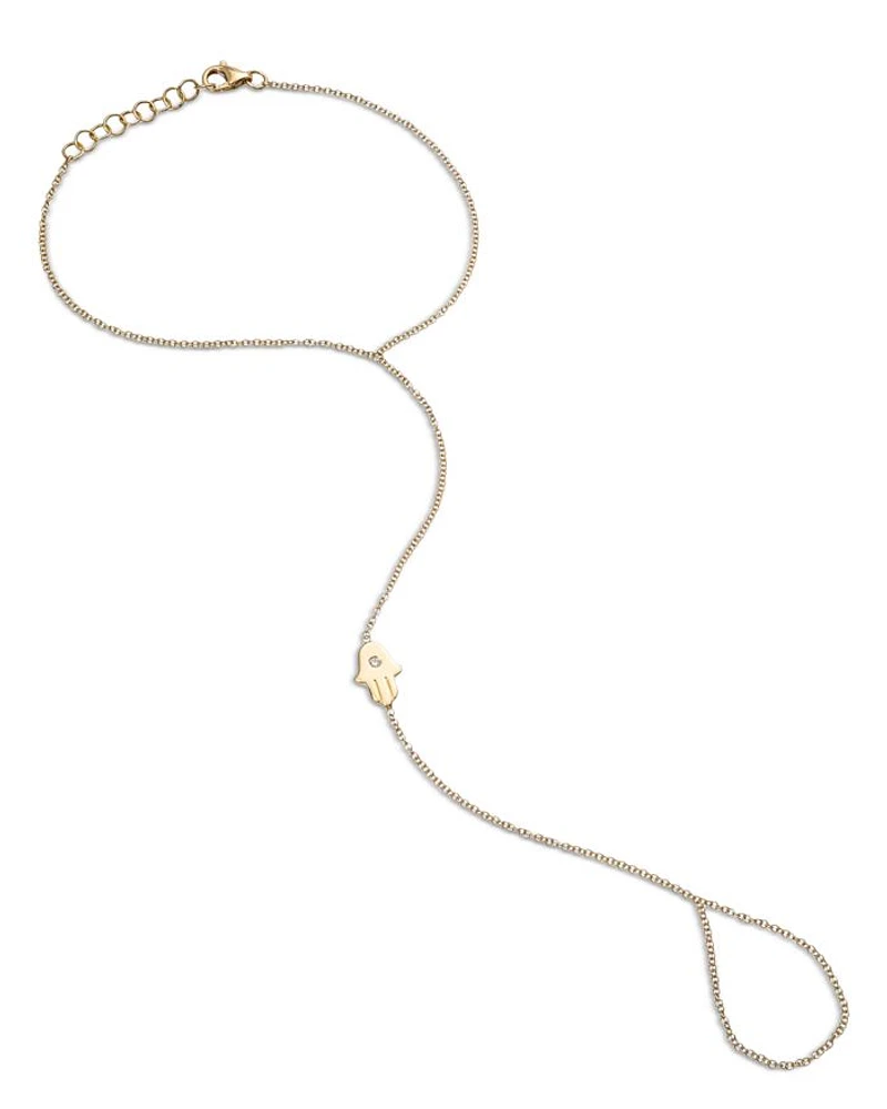 14K Yellow Gold Diamond Hamsa Hand Hand Chain Bracelet