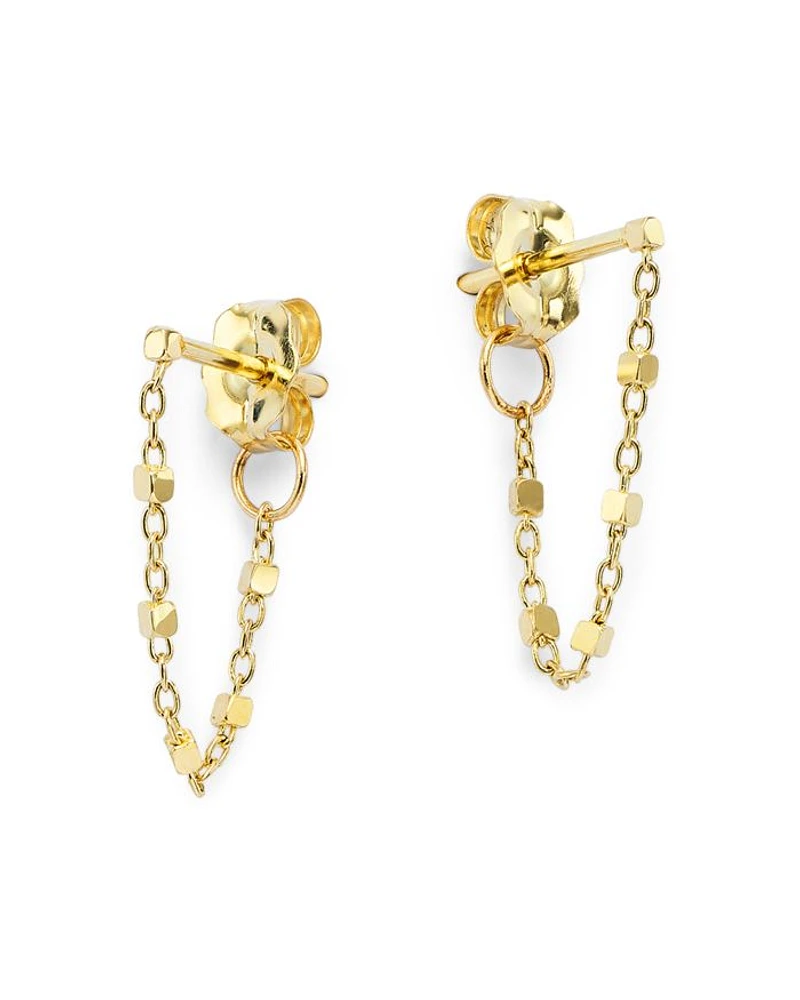14K Yellow Gold Simple Gold Square Bead Chain Hoop Earrings