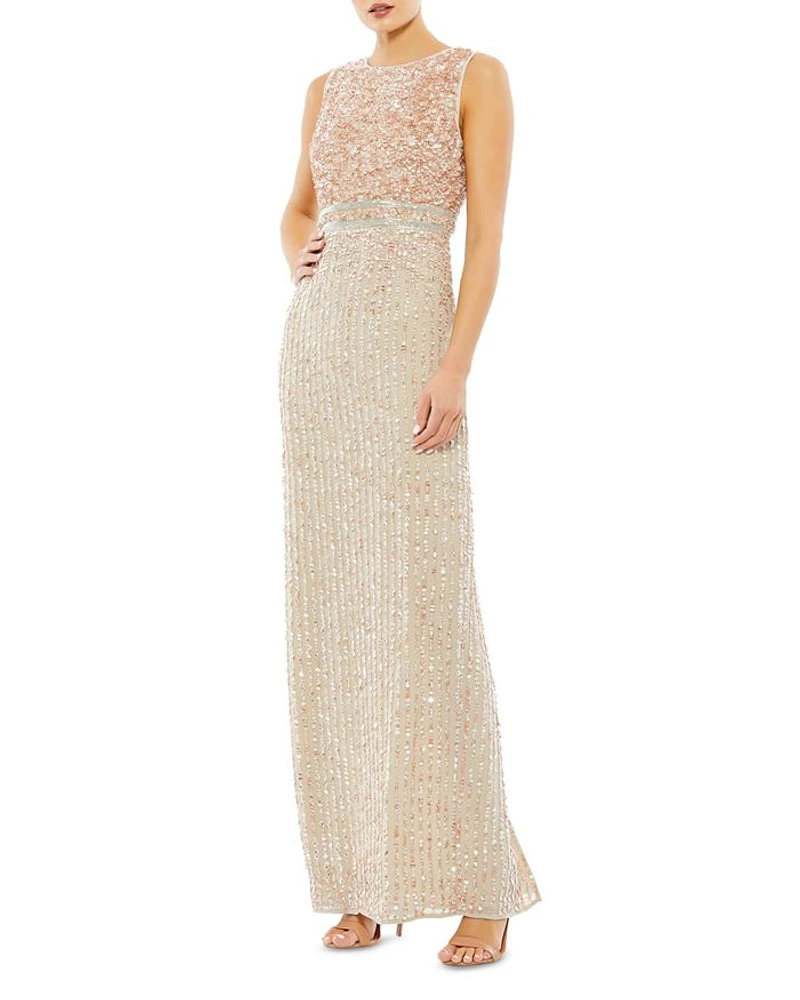 Sequined High Neck Sleeveless Column Gown