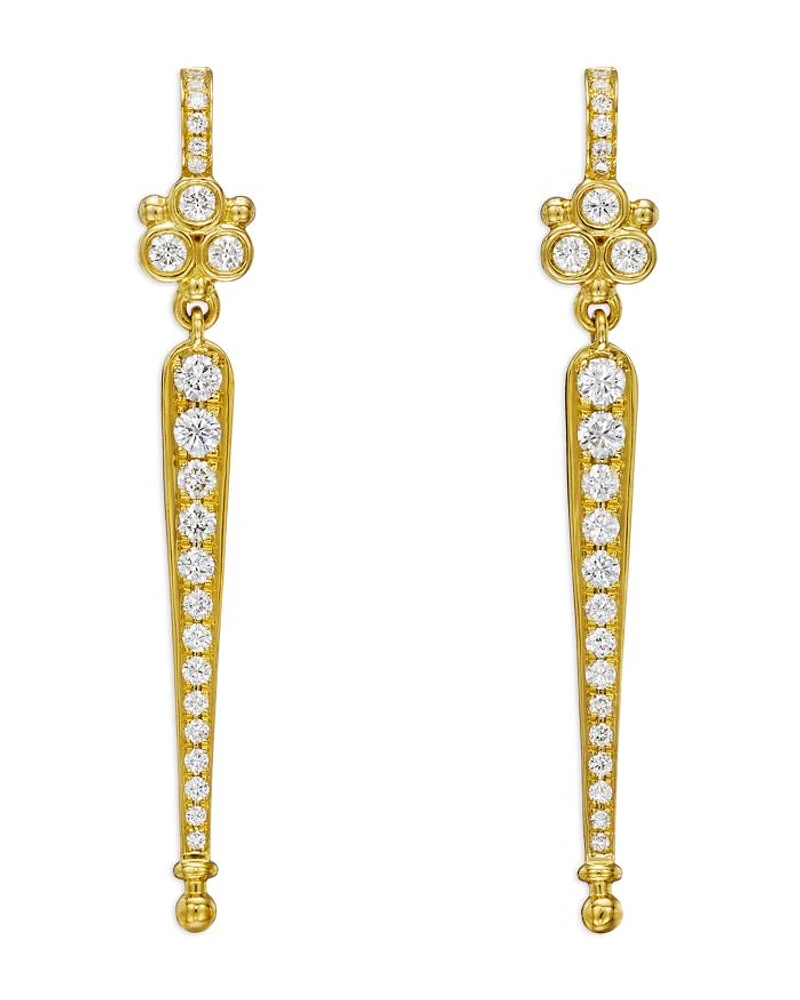 18K Yellow Gold Classic Diamond Baton Drop Earrings