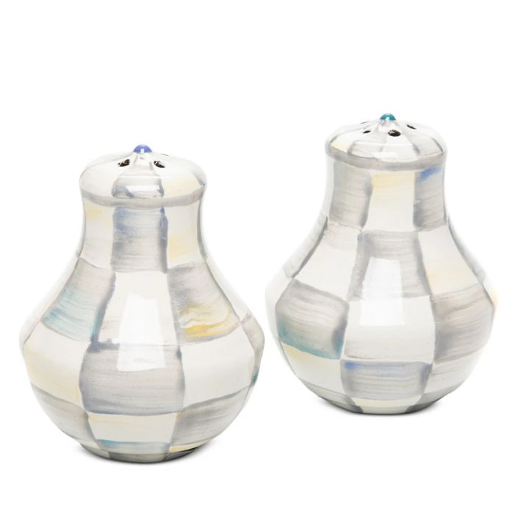 Sterling Check Enamel Salt and Pepper Shakers