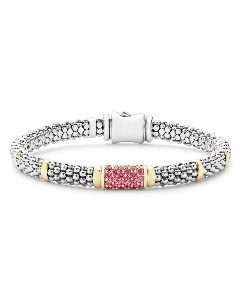 Sterling Silver & 18K Gold Signature Caviar Pink Sapphire Station Bracelet