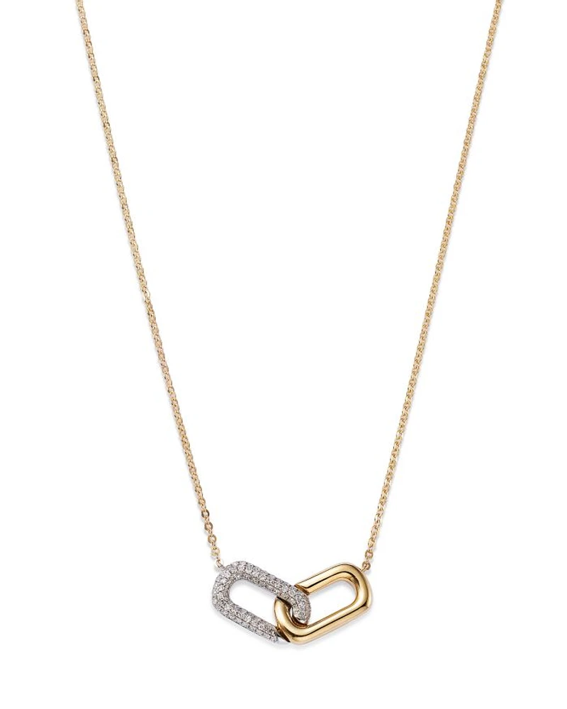 Diamond Paperclip Necklace in 14K White & Yellow Gold, 0.25 tcw