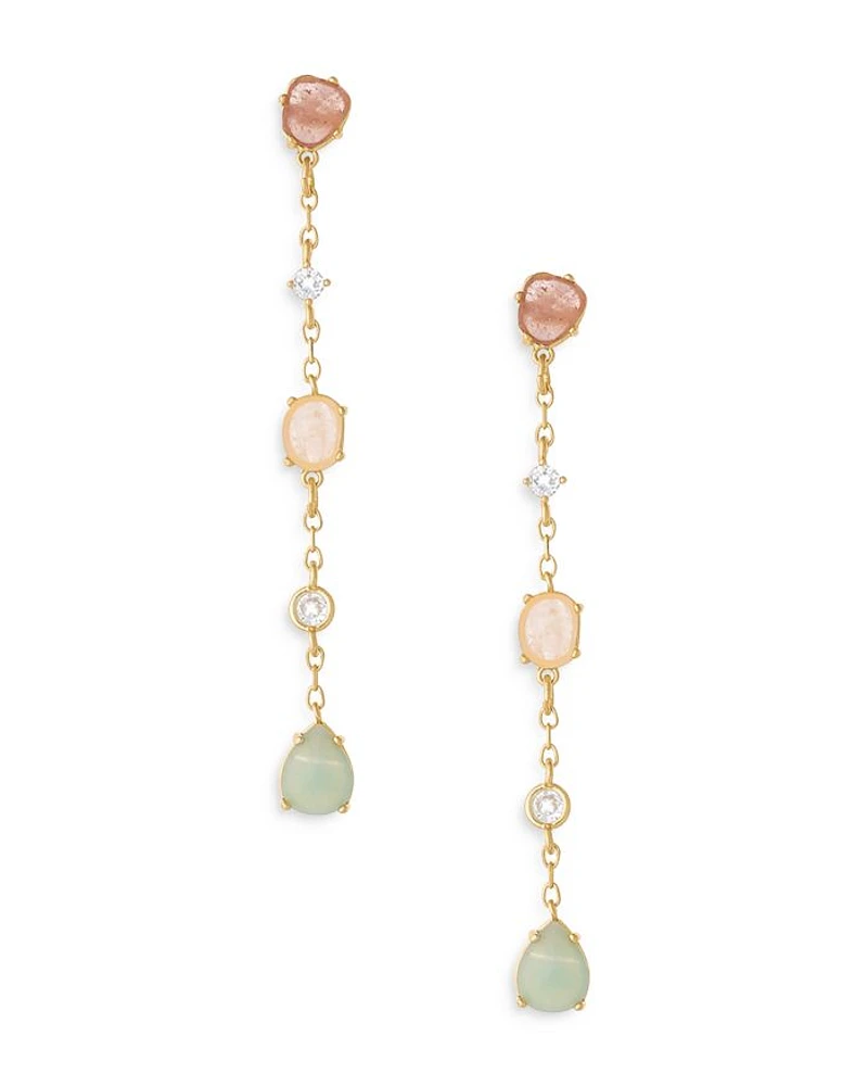 Earth Stone Mixed Crystal Linear Drop Earrings in 18K Gold Plated