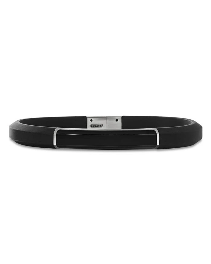 Men's Streamline® ID Bracelet in Black Rubber with Black Onyx and Sterling Silver, 8mm