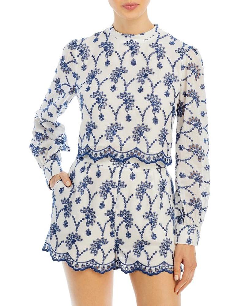 Embroidered Eyelet Long Sleeve Top - Exclusive
