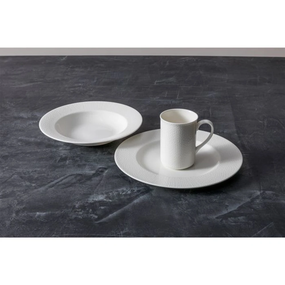 Amanda White Embossed Pasta Bowl, Set of 4