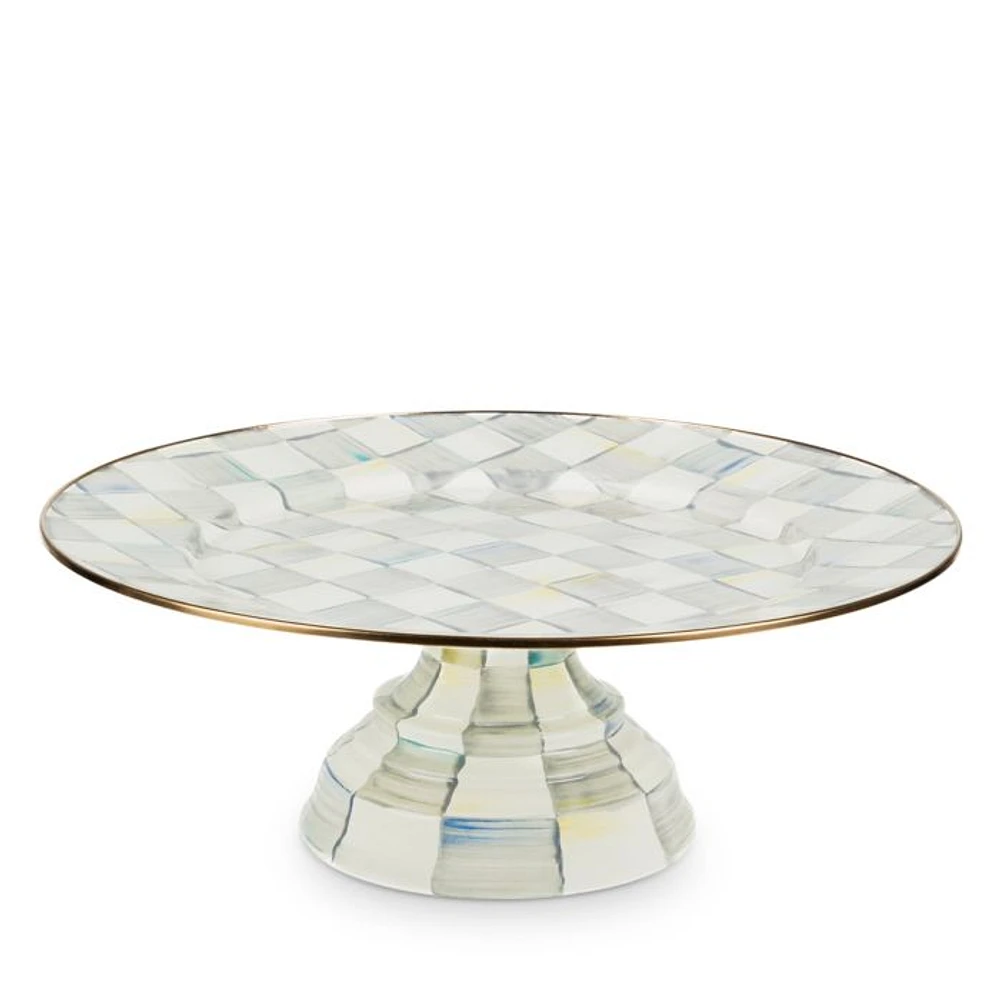 Sterling Check Enamel Pedestal Platter