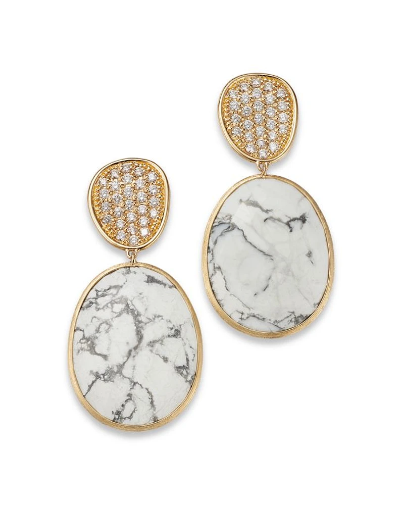 18K Yellow Gold Lunaria Howlite & Diamond Drop Earrings - Exclusive