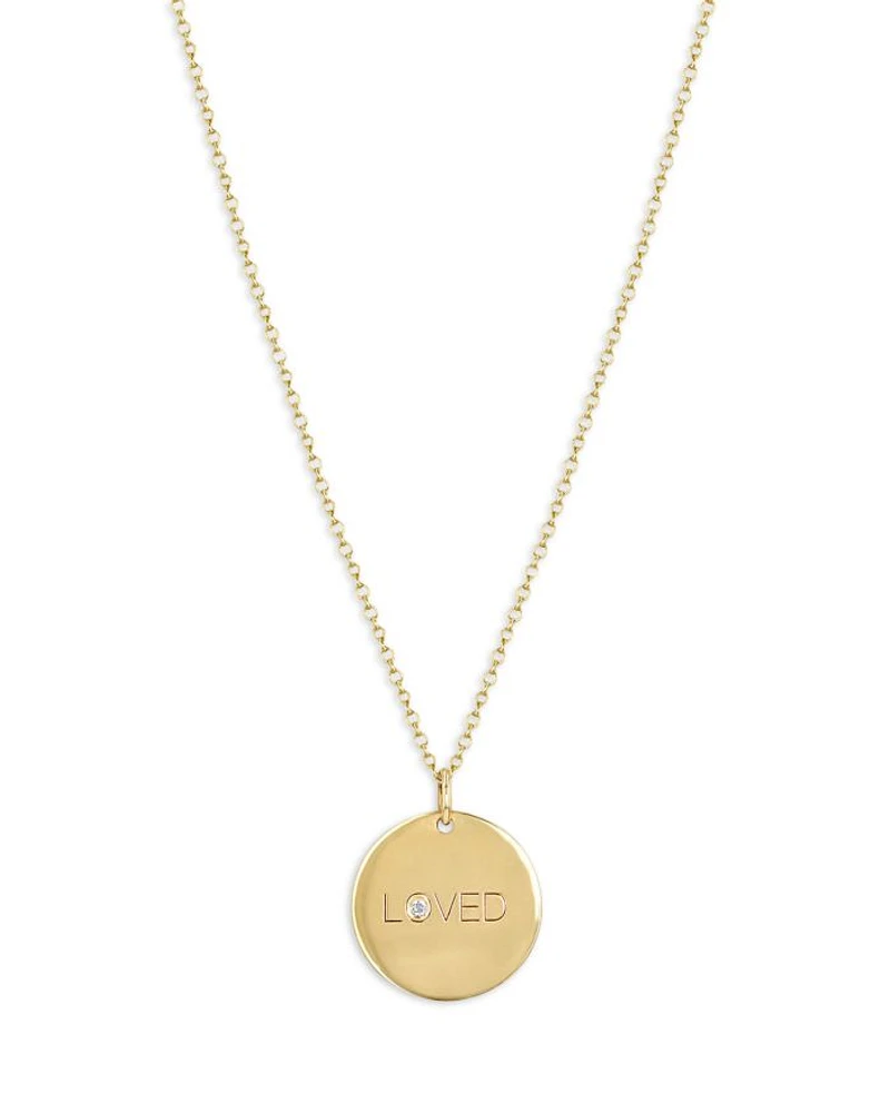 14K Yellow Gold Tender Tokens Diamond Love Disc Pendant Necklace, 18-20"