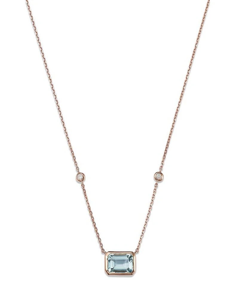 Aquamarine & Diamond Pendant Necklace in 14K Rose Gold, 18"