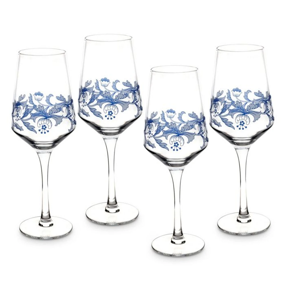 Blue Italian Wine Glasses , Set of 4
