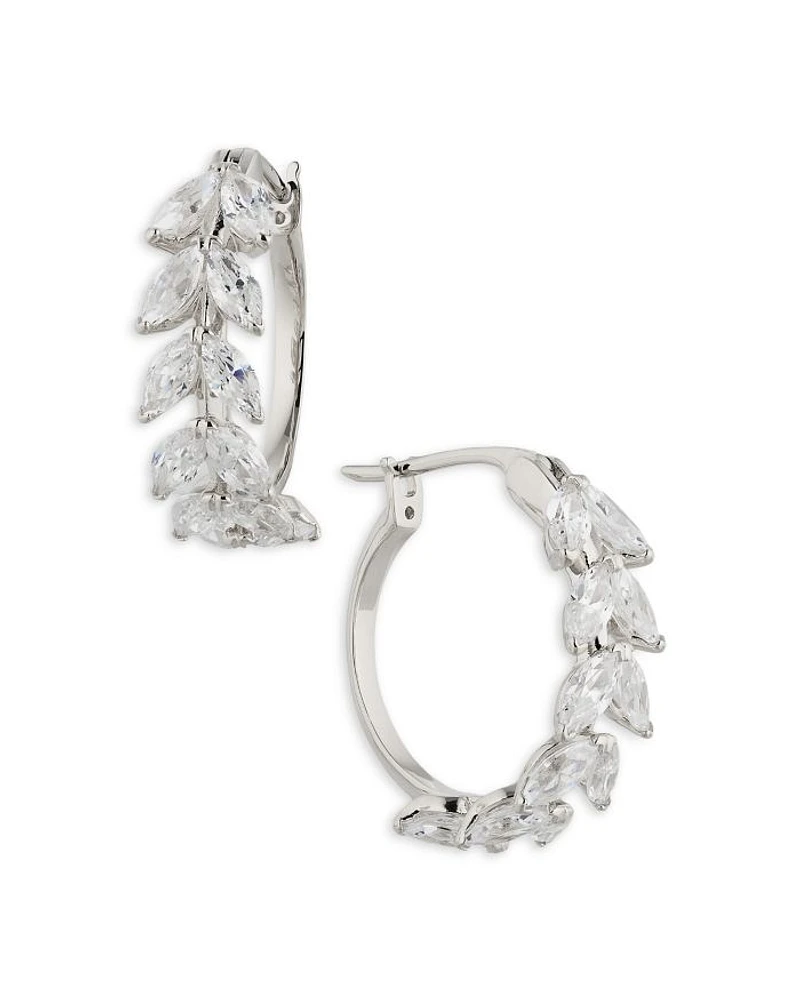 Wildflower Cubic Zirconia Vine Hoop Earrings in Rhodium Plated