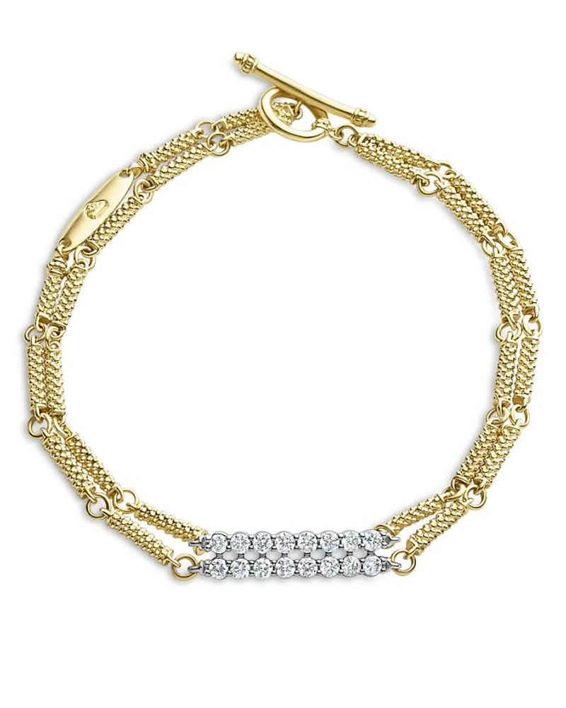 18K White & Yellow Gold Signature Caviar Diamond Bezel Two Row Bracelet