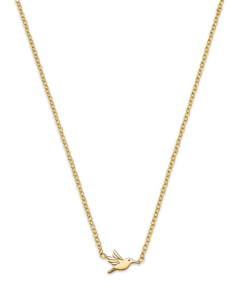 14K Yellow Gold Itty Bitty Symbols Hummingbird Pendant Necklace, 14-16"