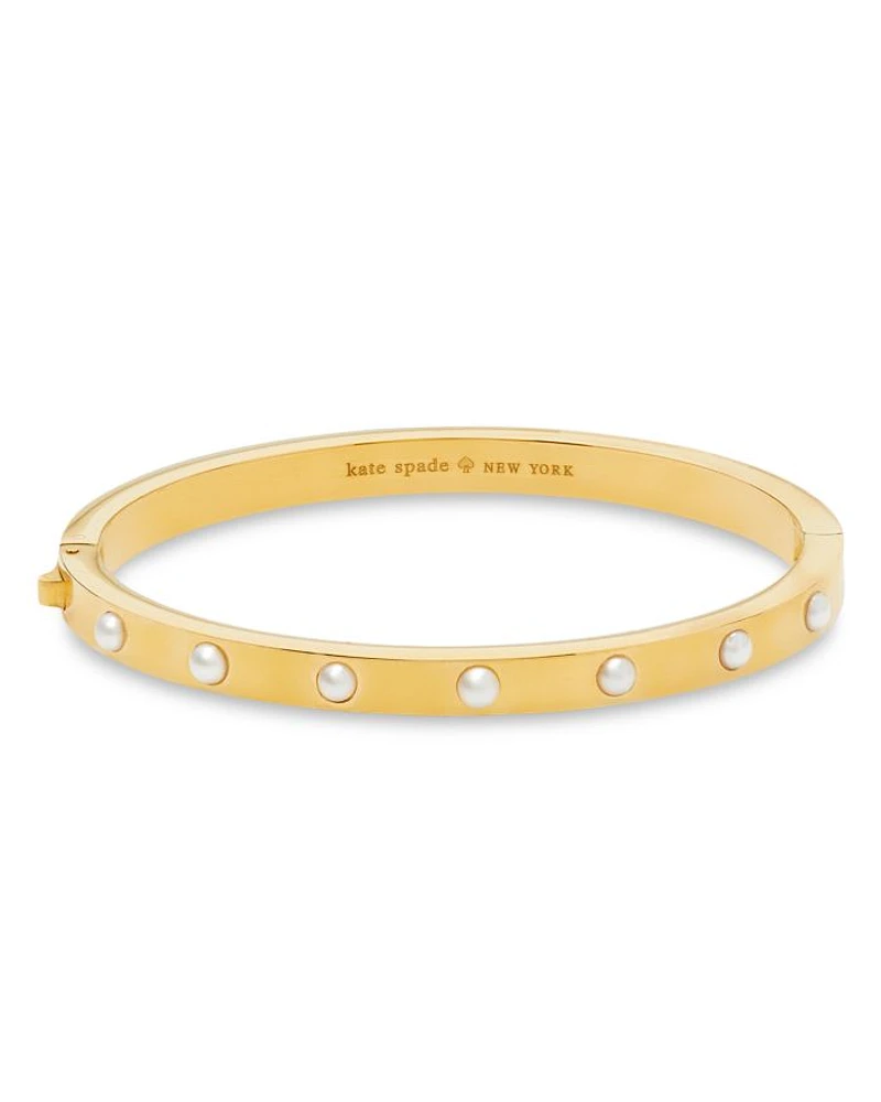 Set in Stone Imitation Pearl Hinged Bangle Bracelet