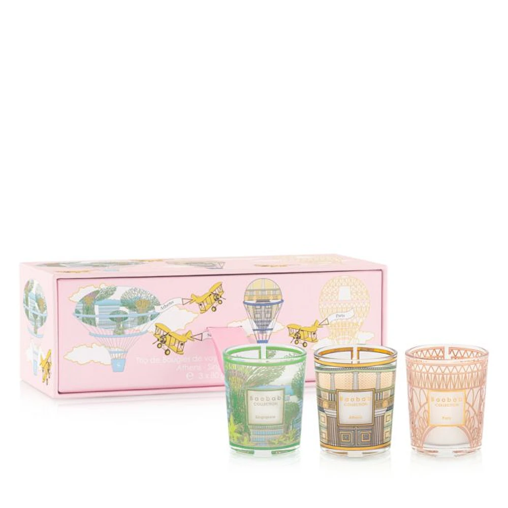 Trio of Travel Candles: Singapore-Athens-Paris