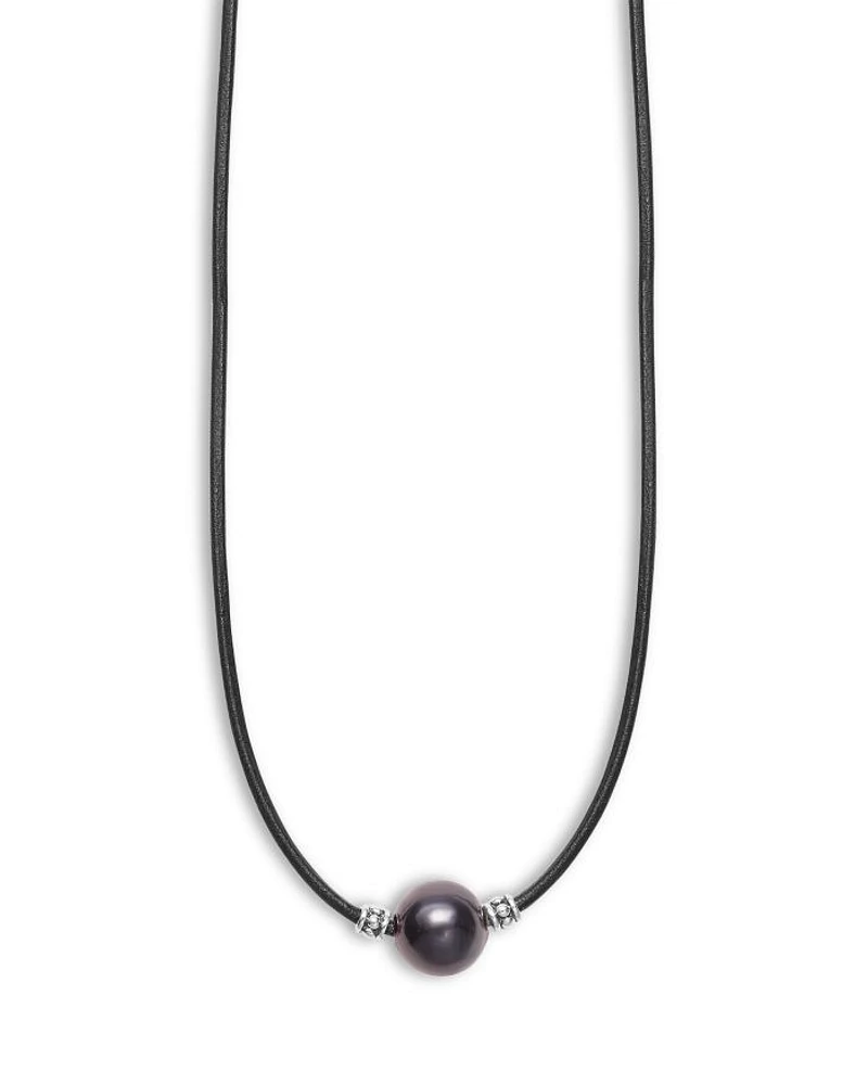 Men's Sterling Silver Anthem Black Tahitian Pearl Pendant Necklace, 20" - Exclusive