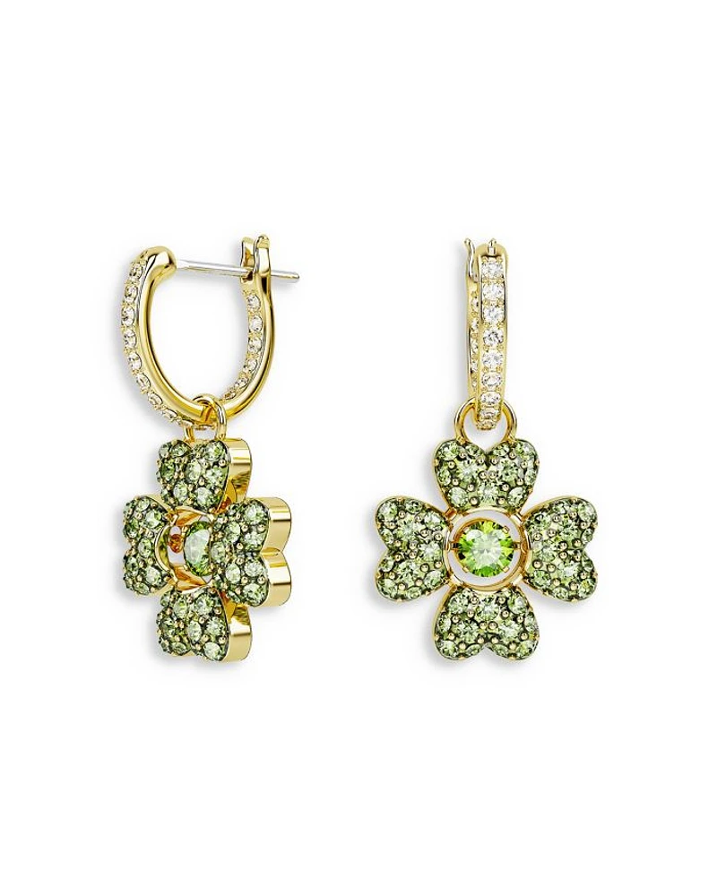 Idyllia Crystal Clover Dangle Hoop Earrings