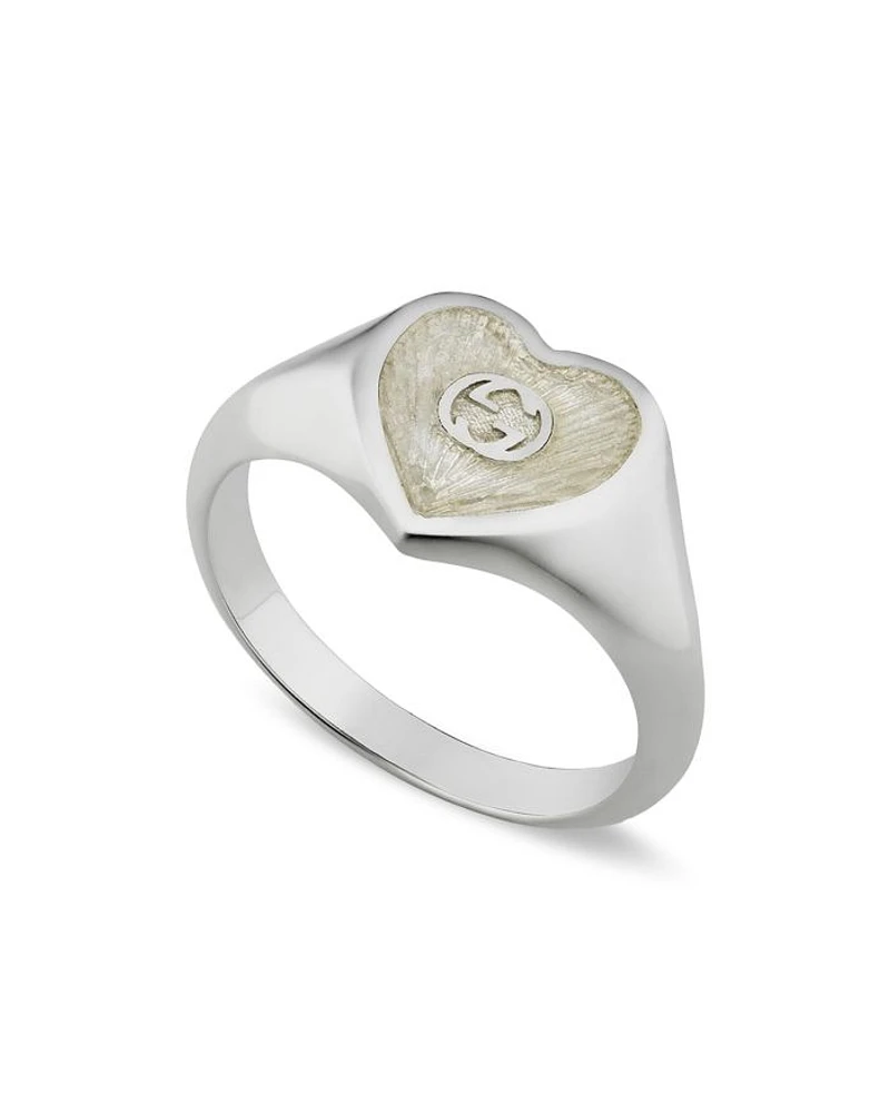 Sterling Silver Heart925 Interlocking G Ring Enamel Heart