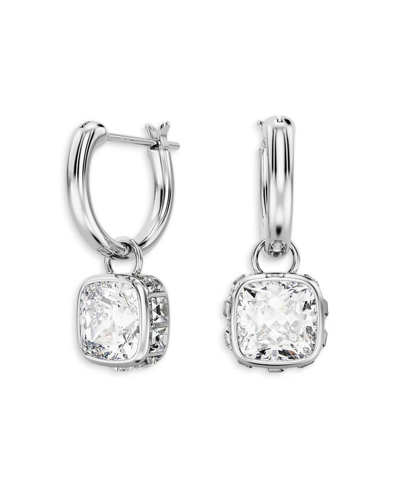 Chroma Square Dangle Hoop Earrings in Rhodium Plated