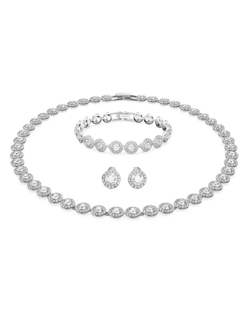 Una Necklace, Bracelet & Stud Earrings Set in Rhodium Plated