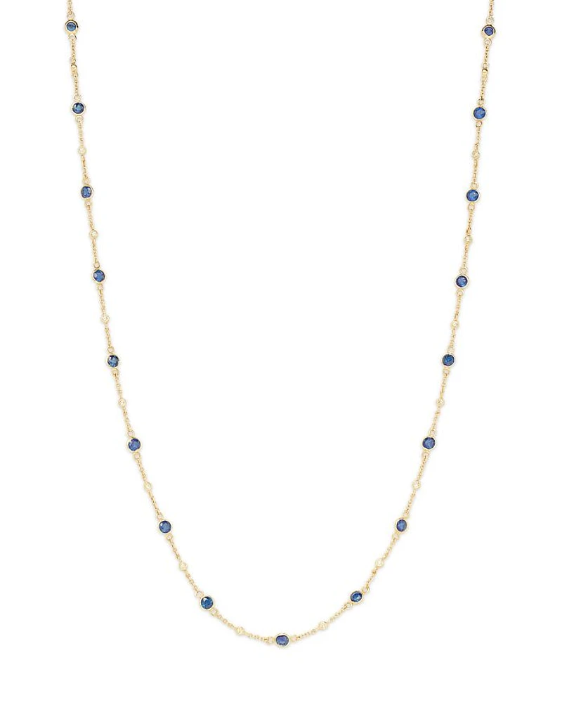 Precious Gemstone & Diamond Bezel Station Collar Necklace Collection 14K Yellow Gold, 16-18"