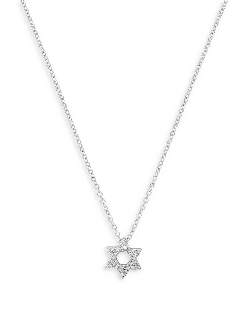14K White Gold Diamond Star of David Pendant Necklace, 18"